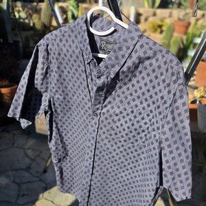 Retrofit Mens Shirt Size Large Gray Red Printed Button Up Short Sleeve Casual